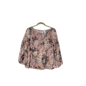 Akemi + Kin Patrizia Anthropologie Semi Sheer Tunic Blouse Bell Sleeve Lace Pink